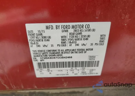 2016 Ford Explorer Xlt from USA, damaged, VIN 1FM5K8D87GGB42468